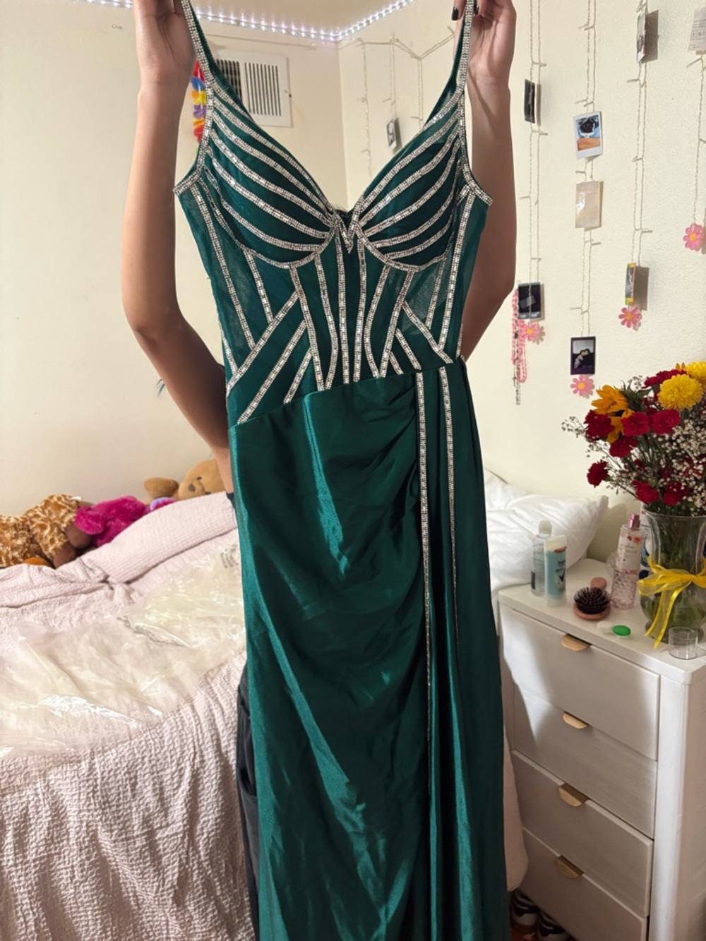 Emerald Green Beaded Evening Gown